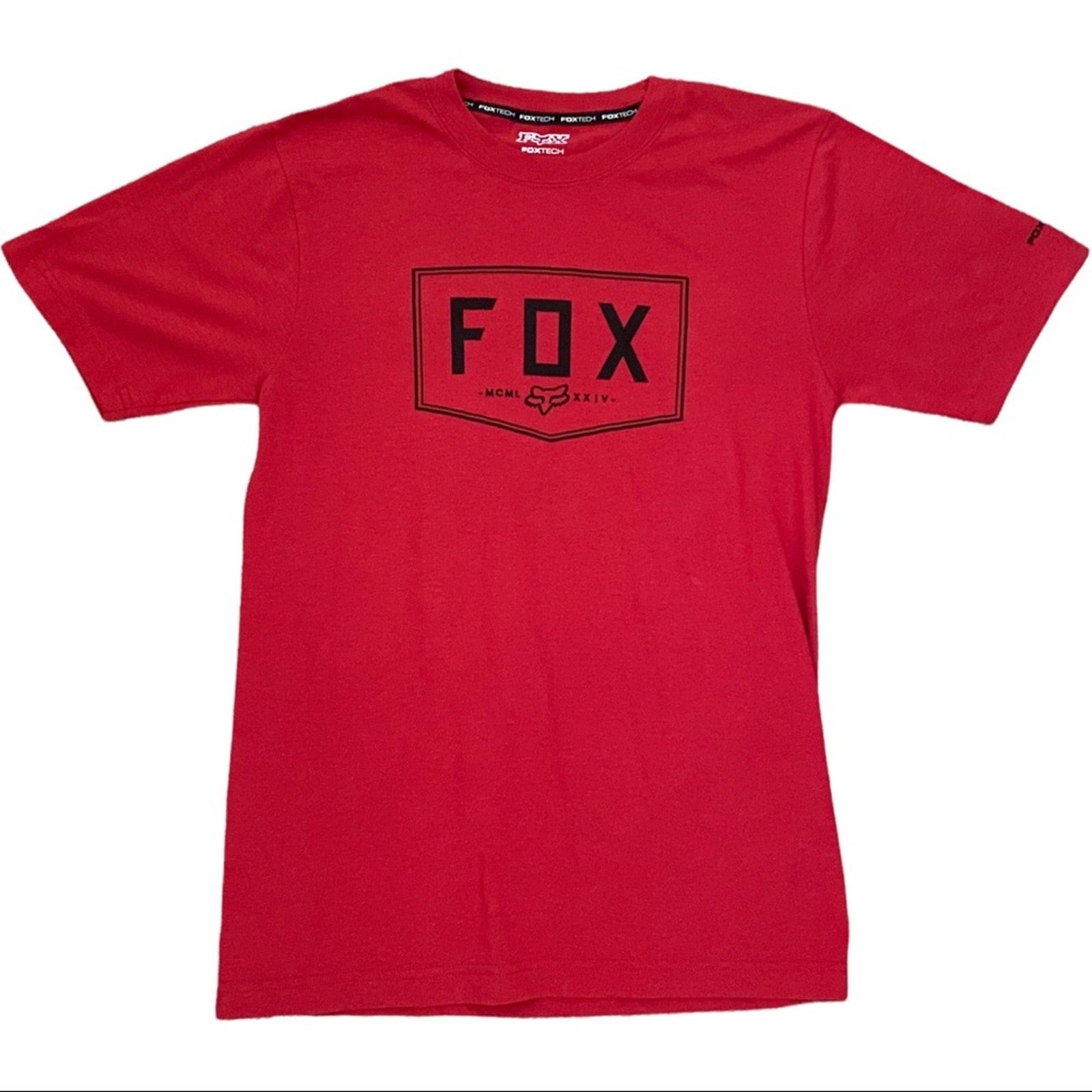 Front of Red t-shirt with 'FOX' logo on a white background