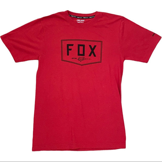 Front of Red t-shirt with 'FOX' logo on a white background