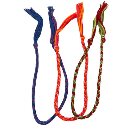 3 Colorful braided bracelets on a white background