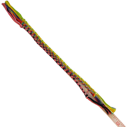 3 multicolor friendship bracelets. A small measuring tape is visible near one end.