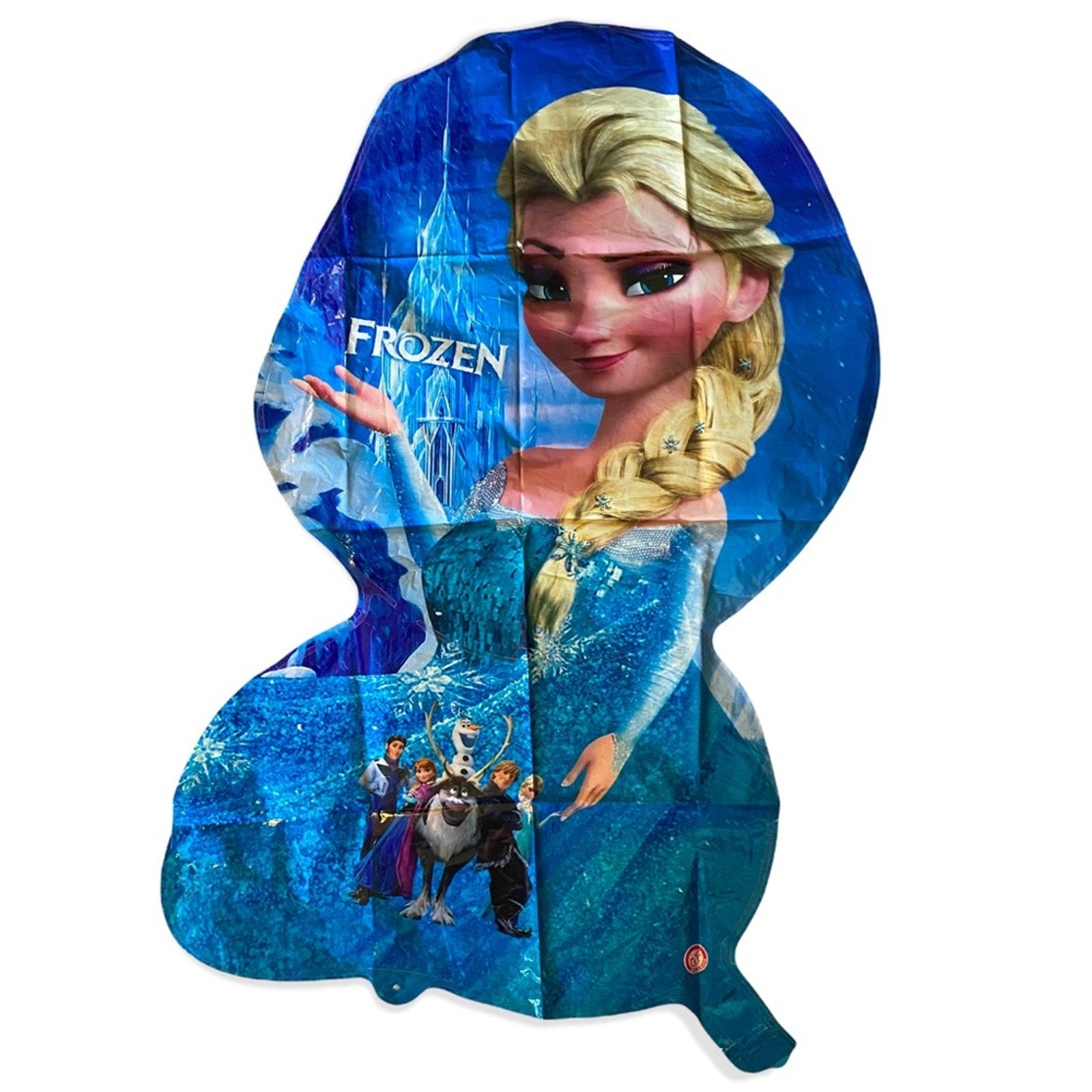 Balloon with Frozen theme featuring Elsa and characters from the movie.