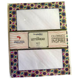 Pack of letterhead paper with colorful geometric design on the packaging