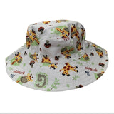 Children's sun hat with giraffe pattern on a white background