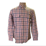 goodthreads mens pink blue long sleeve linen cotton shirt size small front of shirt