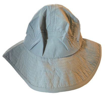 A light gray wide-brim sun hat with a stitched brim and a structured crown, shown against a plain white background.
