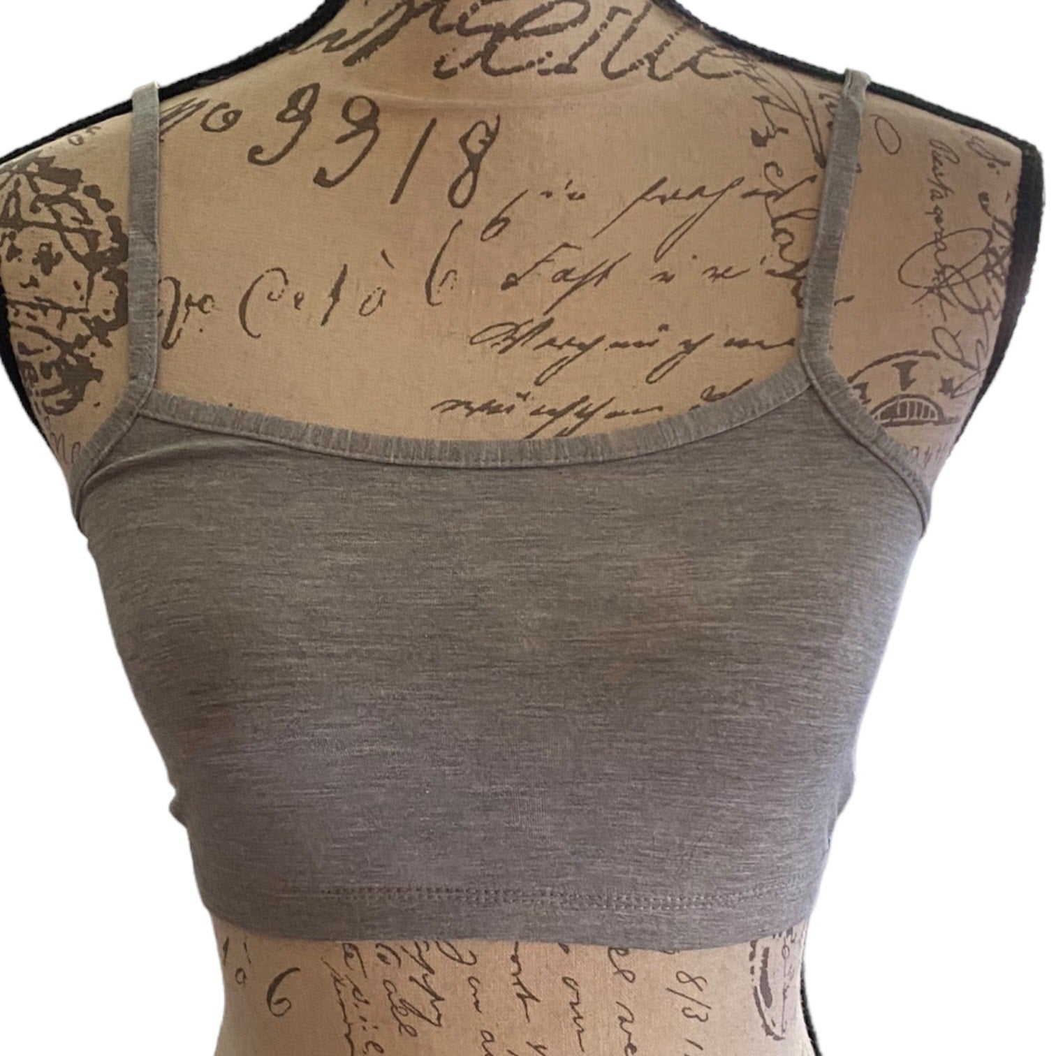 Front of Gray crop top on a mannequin