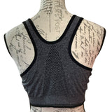 Back of gray sports bra
