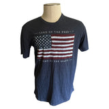 t-shirt with American flag design on a mannequin against a white background