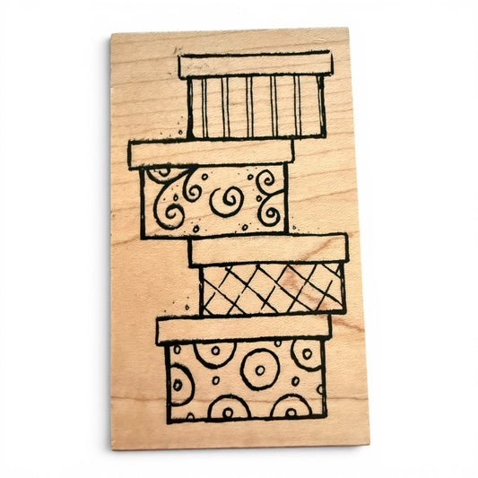 Wooden stamp with decorative patterns on a white background