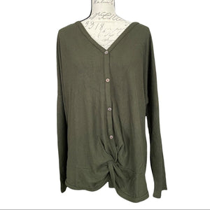 front of waffle knit green long sleeve shirt