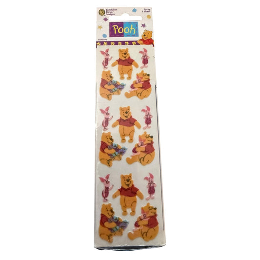 A tall, narrow package of Winnie the Pooh sticker sheets featuring Pooh and Piglet on a white backing card, photographed against a plain white background.