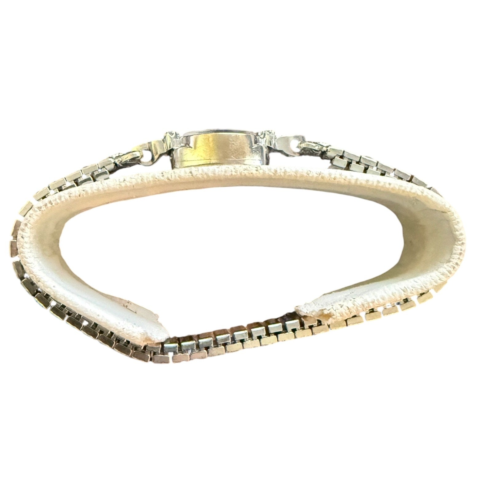 Side view of silver  White gold watch on a white background