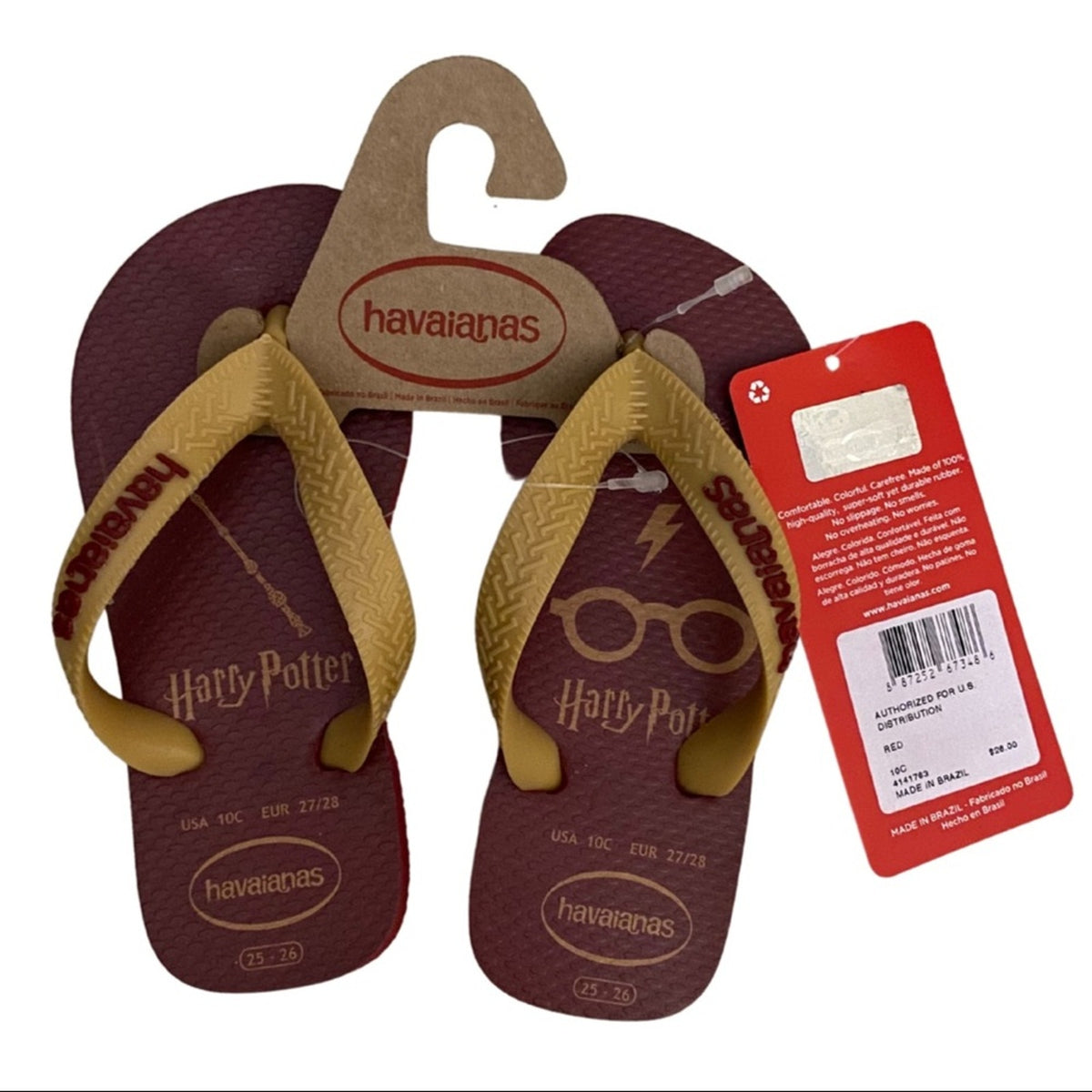 Front of Harry Potter Havaianas flip flops on a white background. 