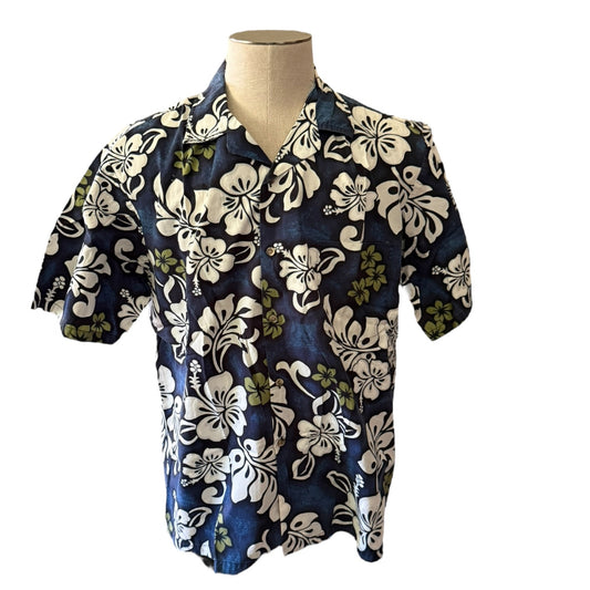 Front of Floral patterned shirt on a mannequin against a white background