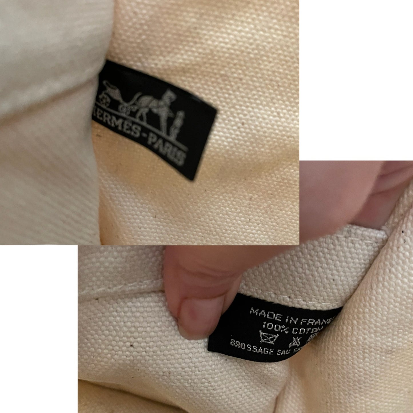 Hermes Paris label on interior of purse