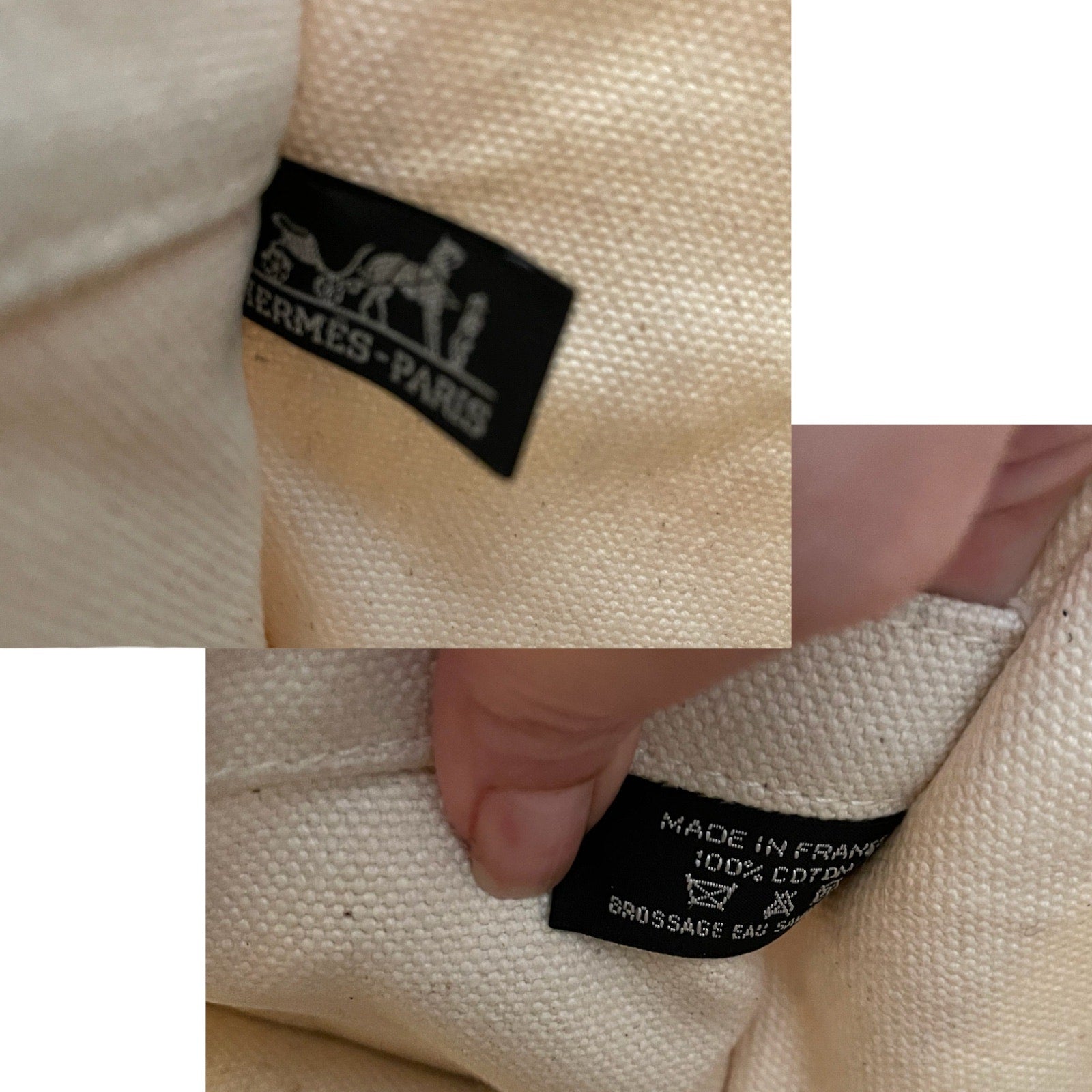 Hermes Paris label on interior of purse