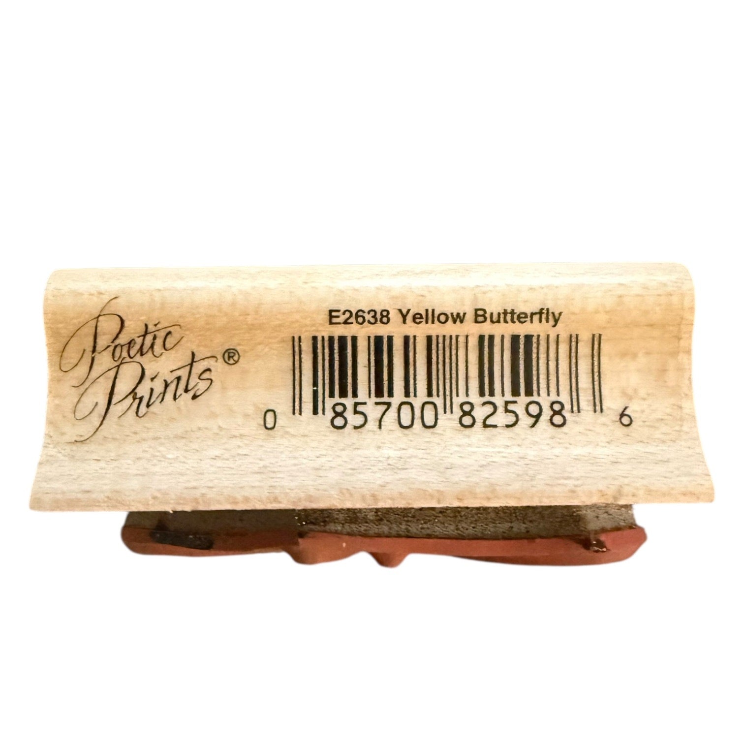 Rubber stamp with 'Poetic Prints' branding and a barcode on a white background