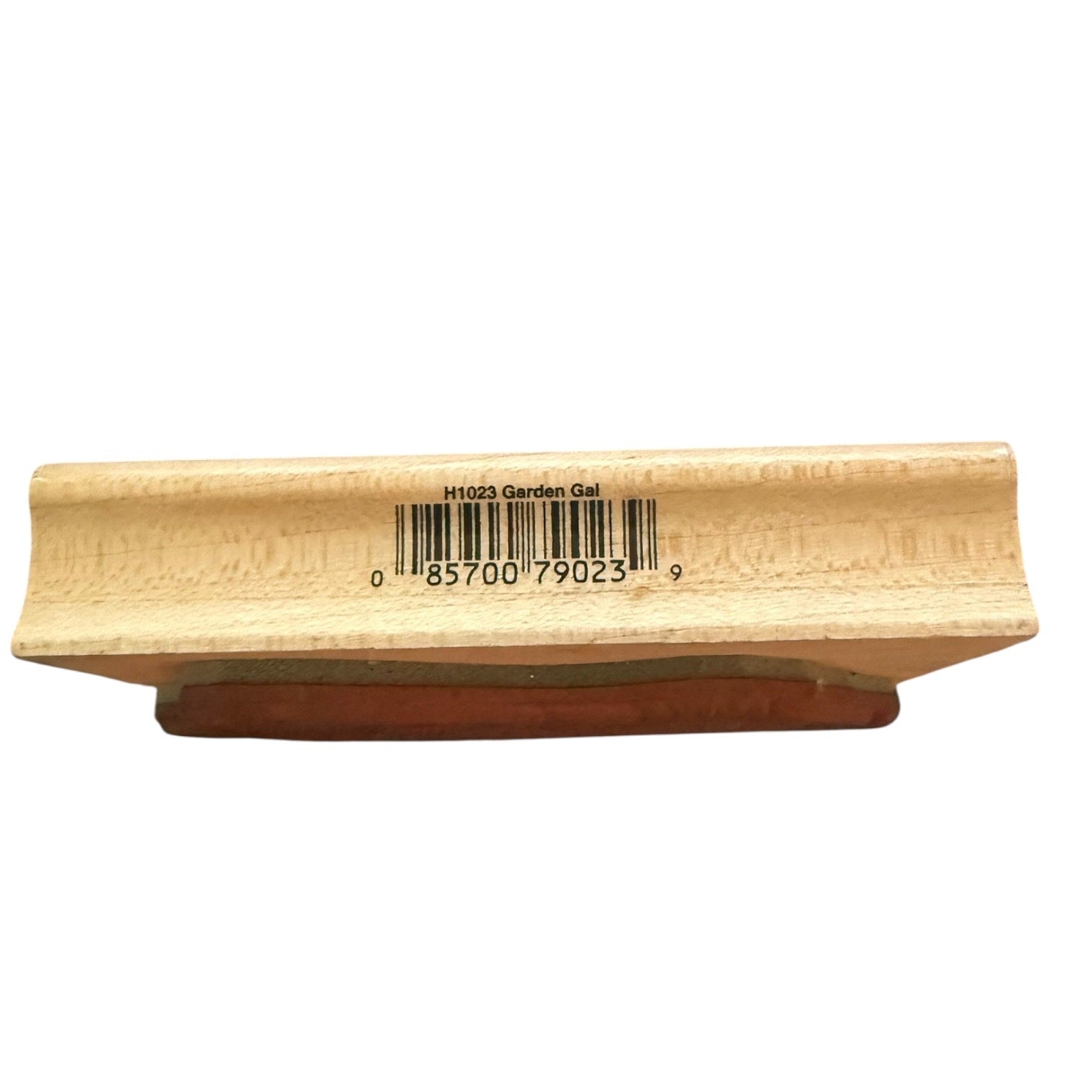 Wooden stamp with a barcode on a white background