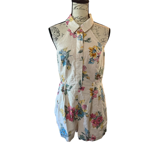 Front of Floral romper on a mannequin against a white background