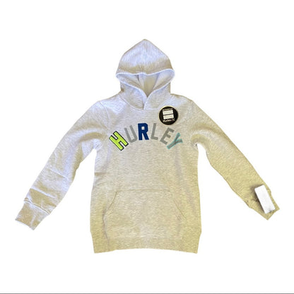 Light gray hoodie with 'Hurley' branding on a white background