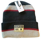 Striped beanie with Hurley logo on a white background