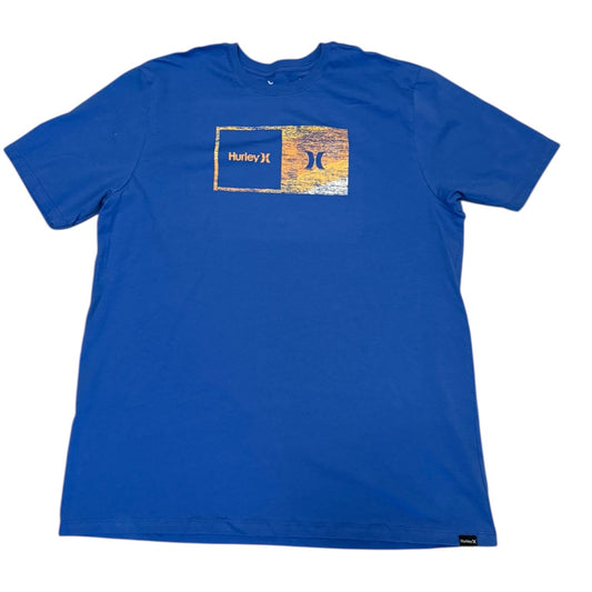Blue t-shirt with a Hurley logo on a white background