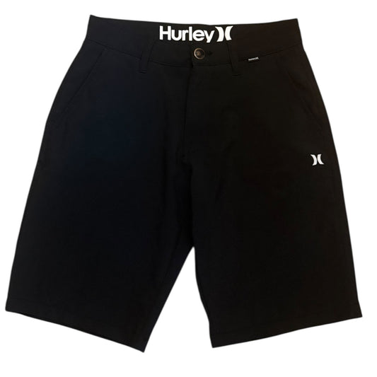 Front of Black Hurley shorts on a white background