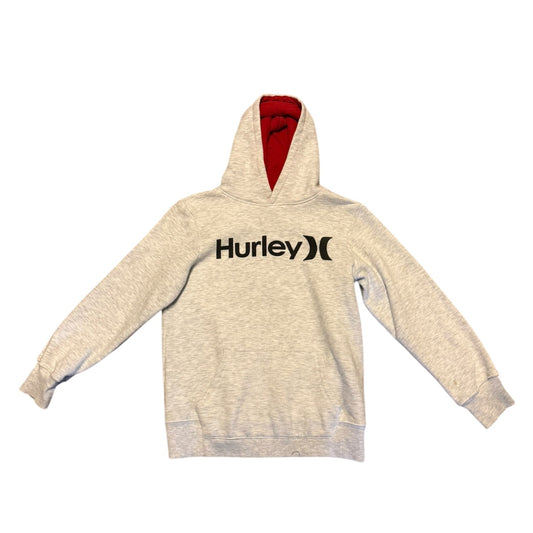 Front of gray hoodie with Hurley logo on a white background