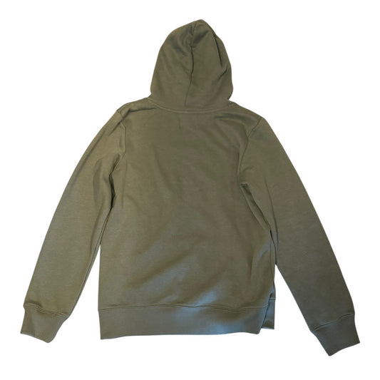 An green pullover hoodie shown from the back, laid flat against a solid white background.