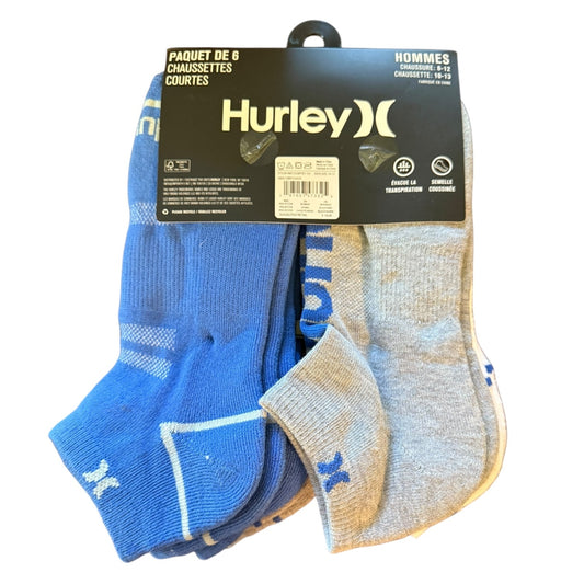 Package of socks with a Hurley brand label on a white background