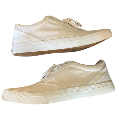 Side view of white sneakers on a white background