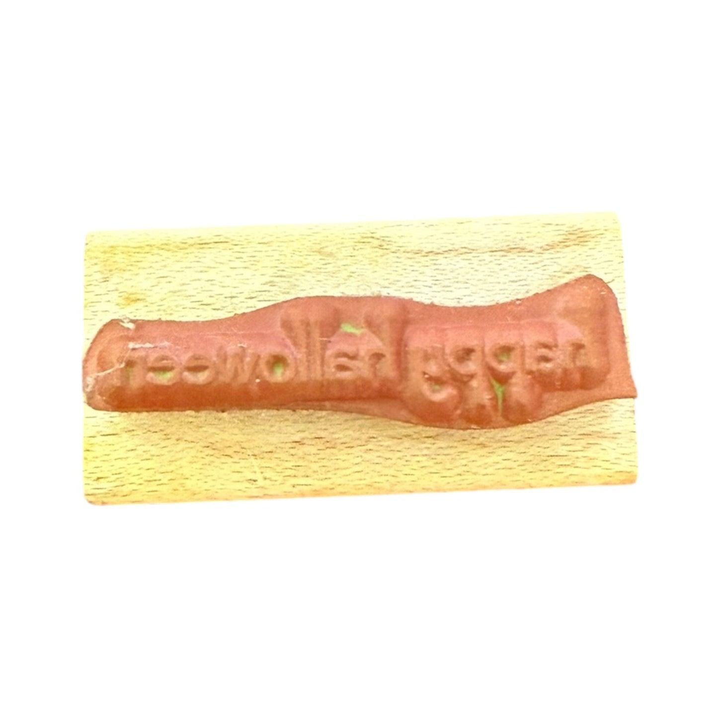 happy halloween on a wooden block rubber stamp