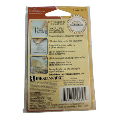 Back of an Inkadinkado packaging with instructions and branding details.