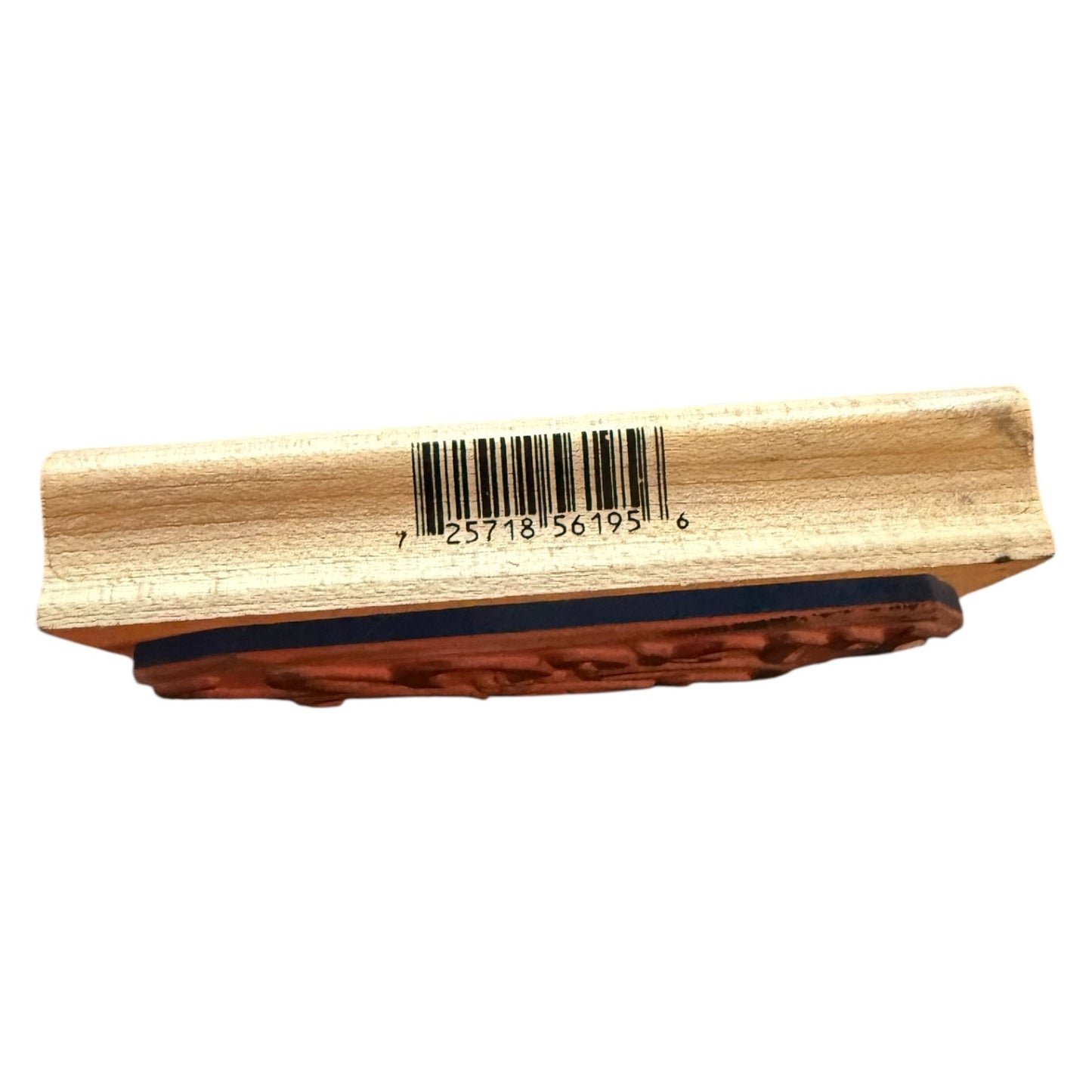 Wooden stamp with a barcode on a white background