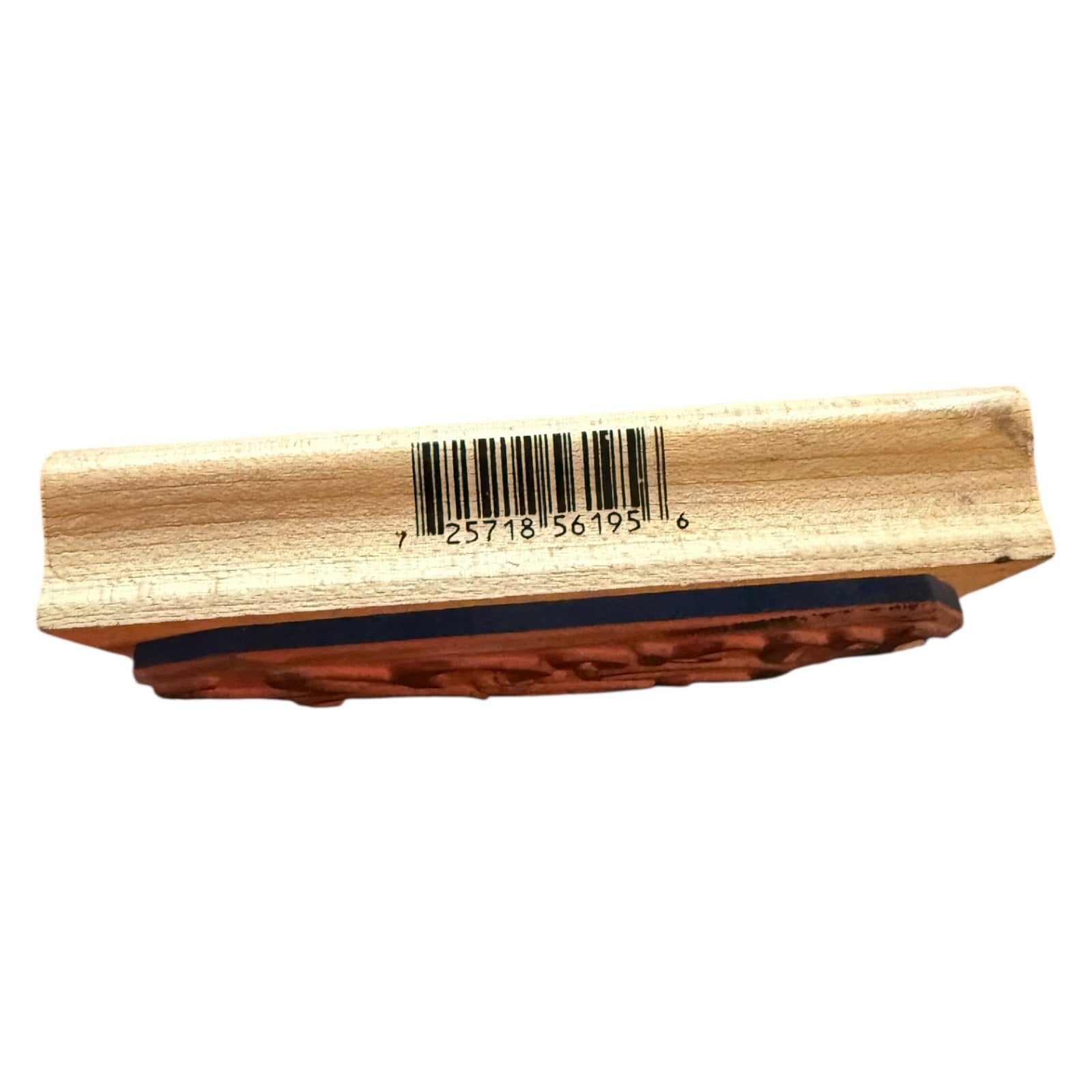 Wooden stamp with a barcode on a white background