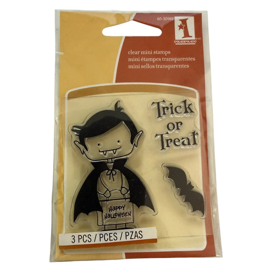 Packaged Halloween-themed clear stamps with a vampire design and 'Trick or Treat' text.