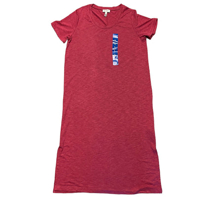 A short-sleeve t-shirt dress in heathered red