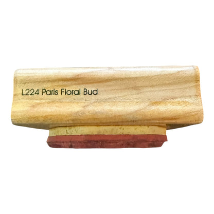 Wooden stamp with labeled 'L224 Paris Floral Bud' on a white background