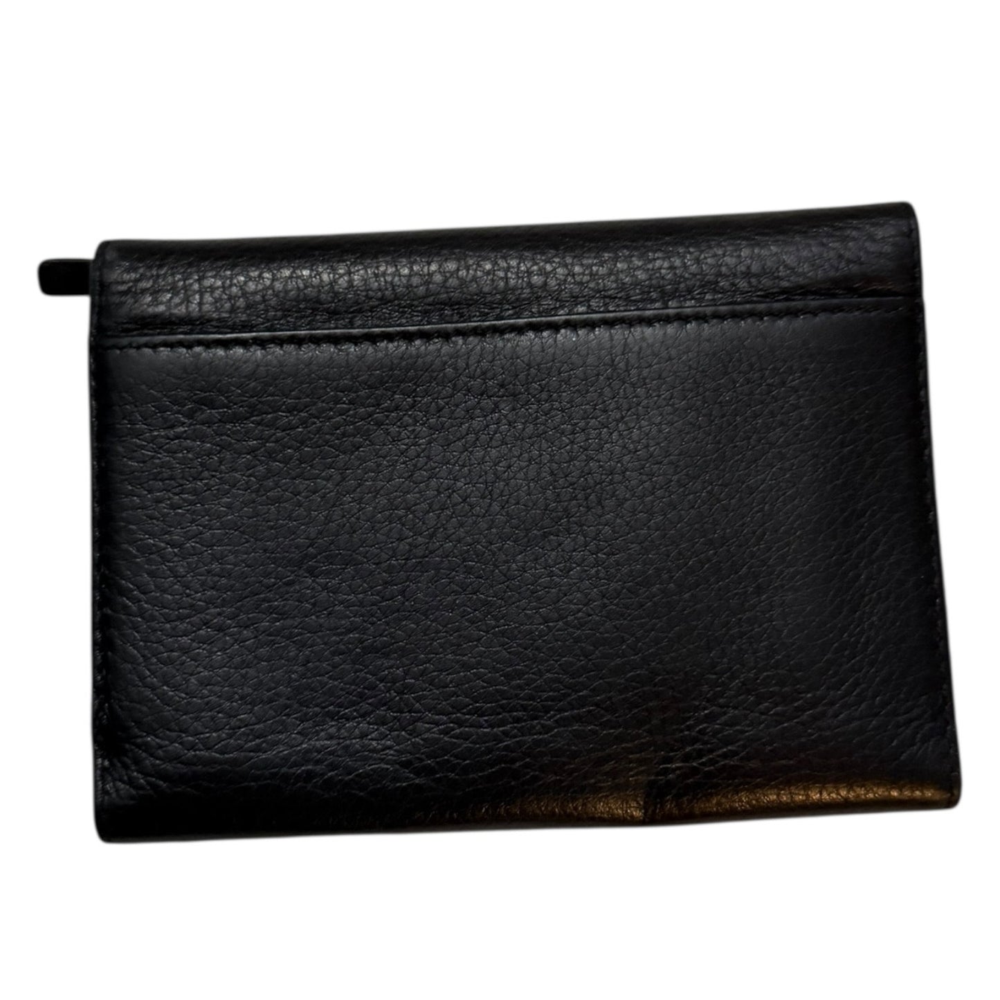 Back of Black leather pouch on a white background