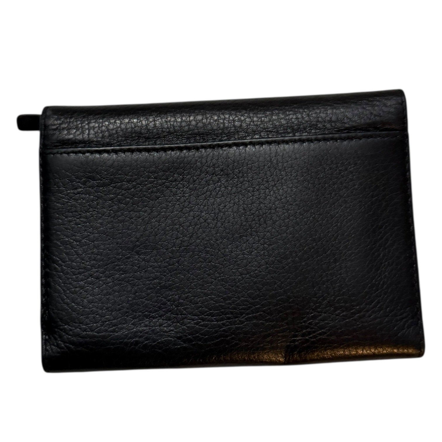 Back of Black leather pouch on a white background