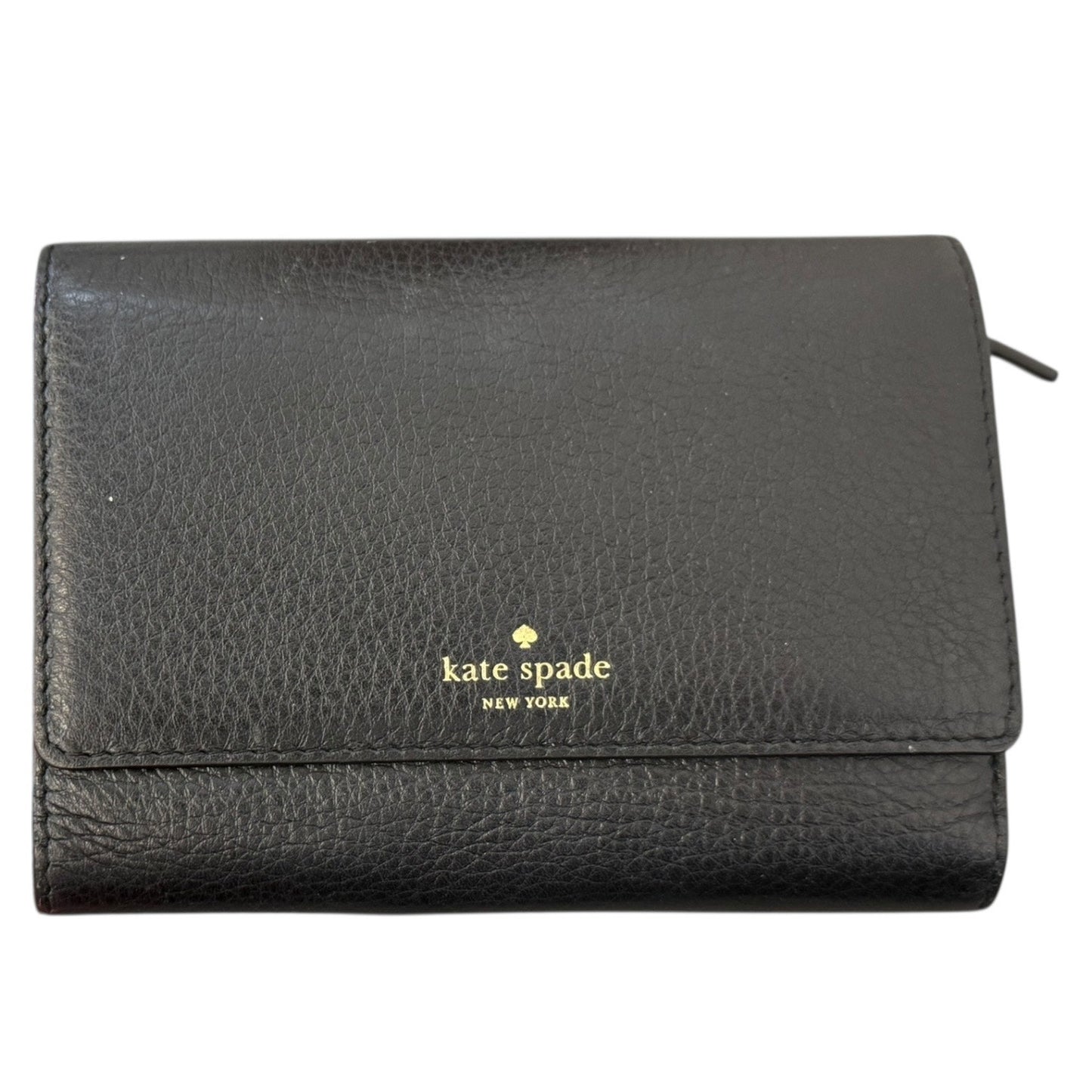 Front of Black wallet with Kate Spade logo on a white background