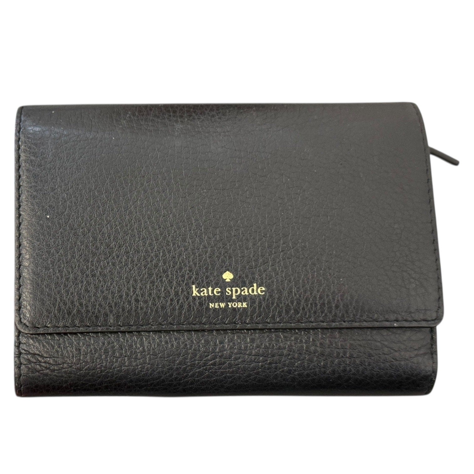 Front of Black wallet with Kate Spade logo on a white background