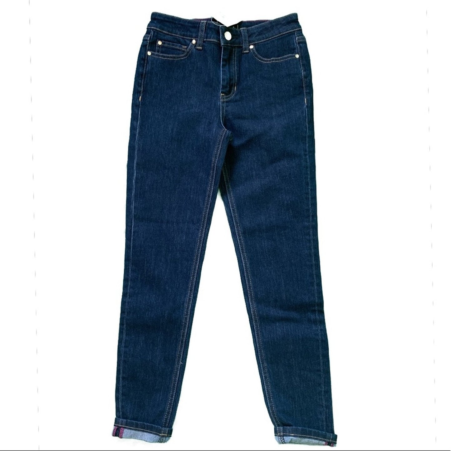 Front Pair of blue jeans on a white background