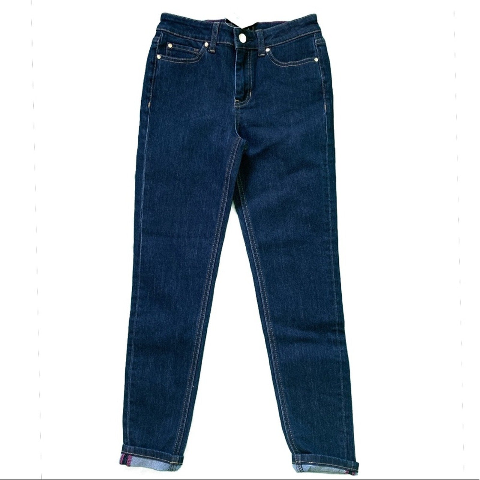Front Pair of blue jeans on a white background