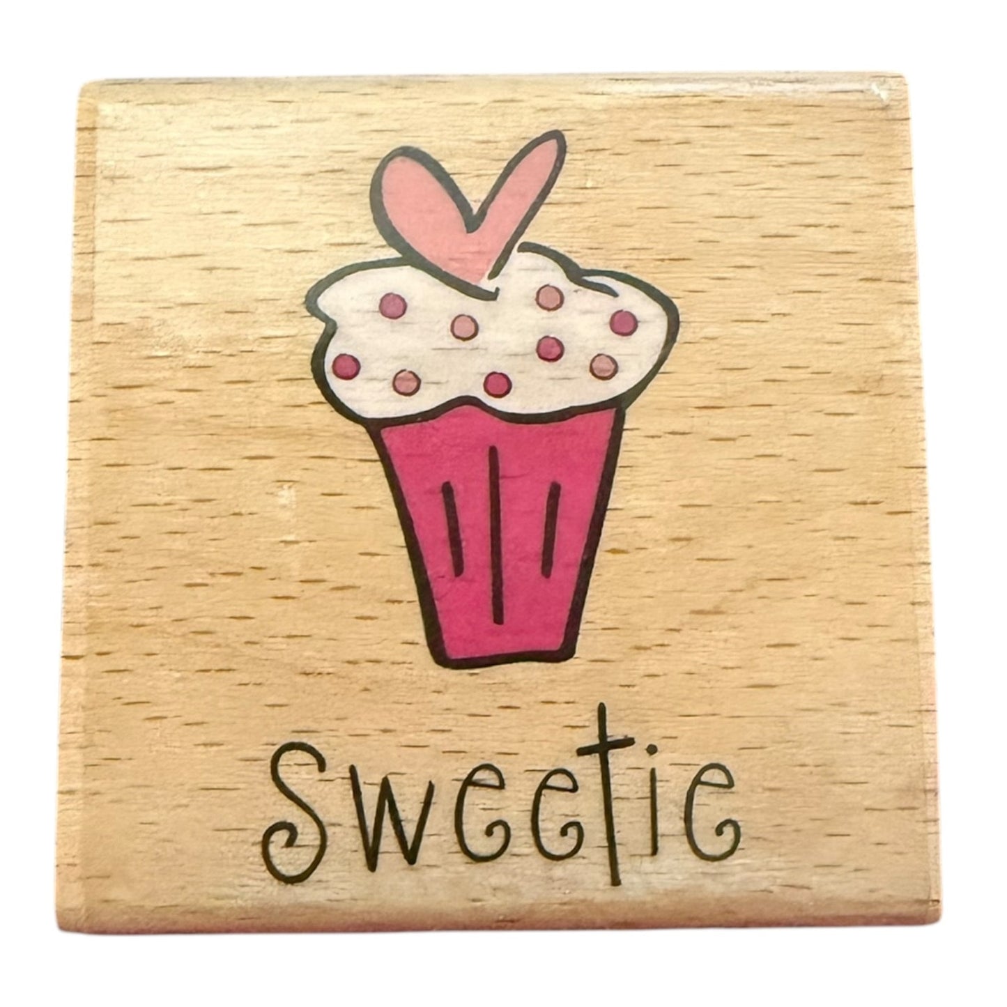 Front of cupcake stamp with Sweetie on it