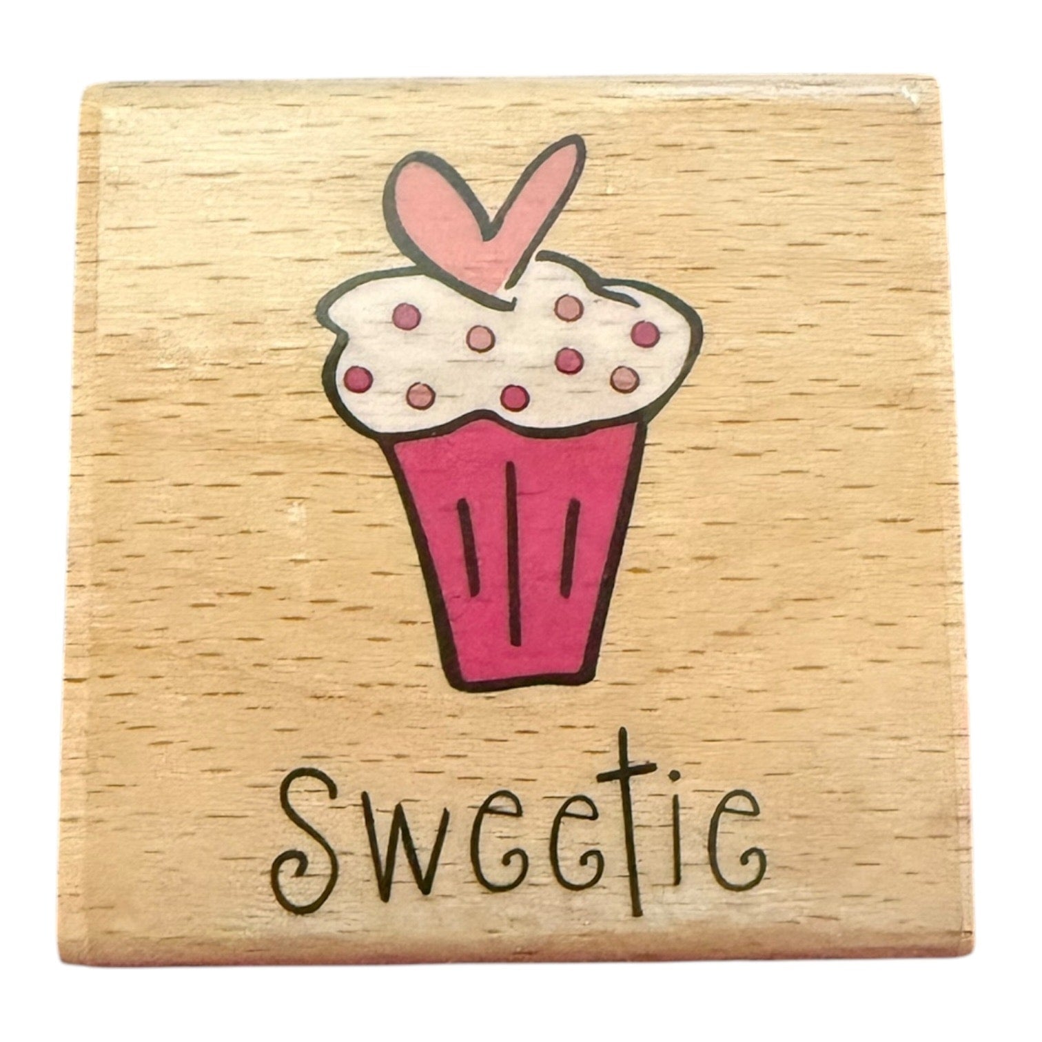Front of cupcake stamp with Sweetie on it