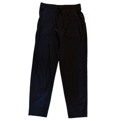 Black wide-leg cropped pants with a drawstring waistband, shown flat against a white background.