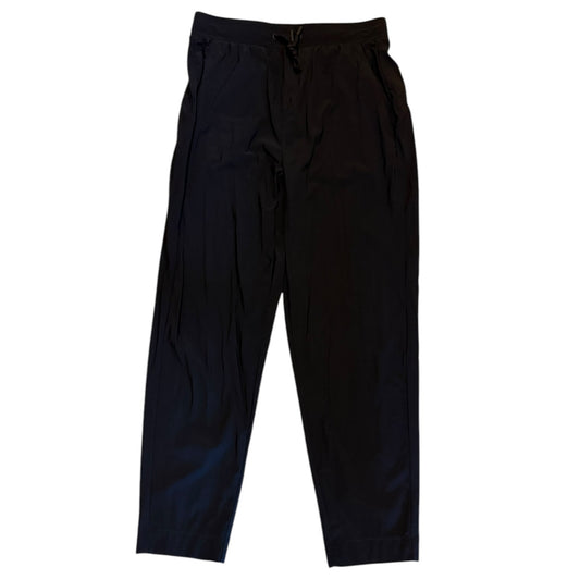 Black wide-leg cropped pants with a drawstring waistband, shown flat against a white background.