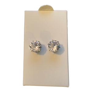 Front of large faux diamond earrings