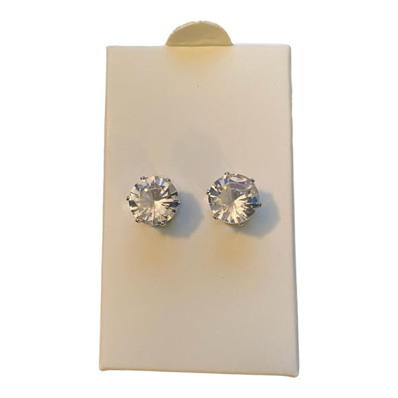 Front of large faux diamond earrings